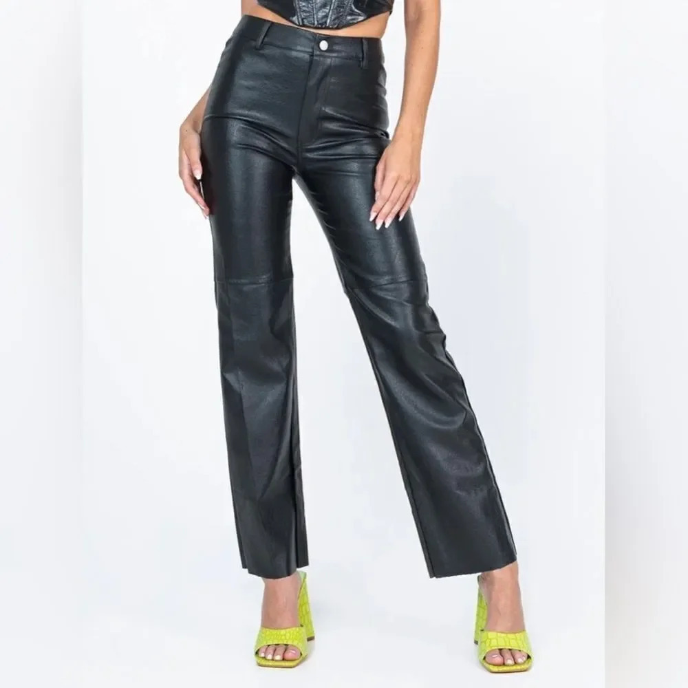 PRINCESS POLLY Vegan Leather Macey Straight Leg Pants